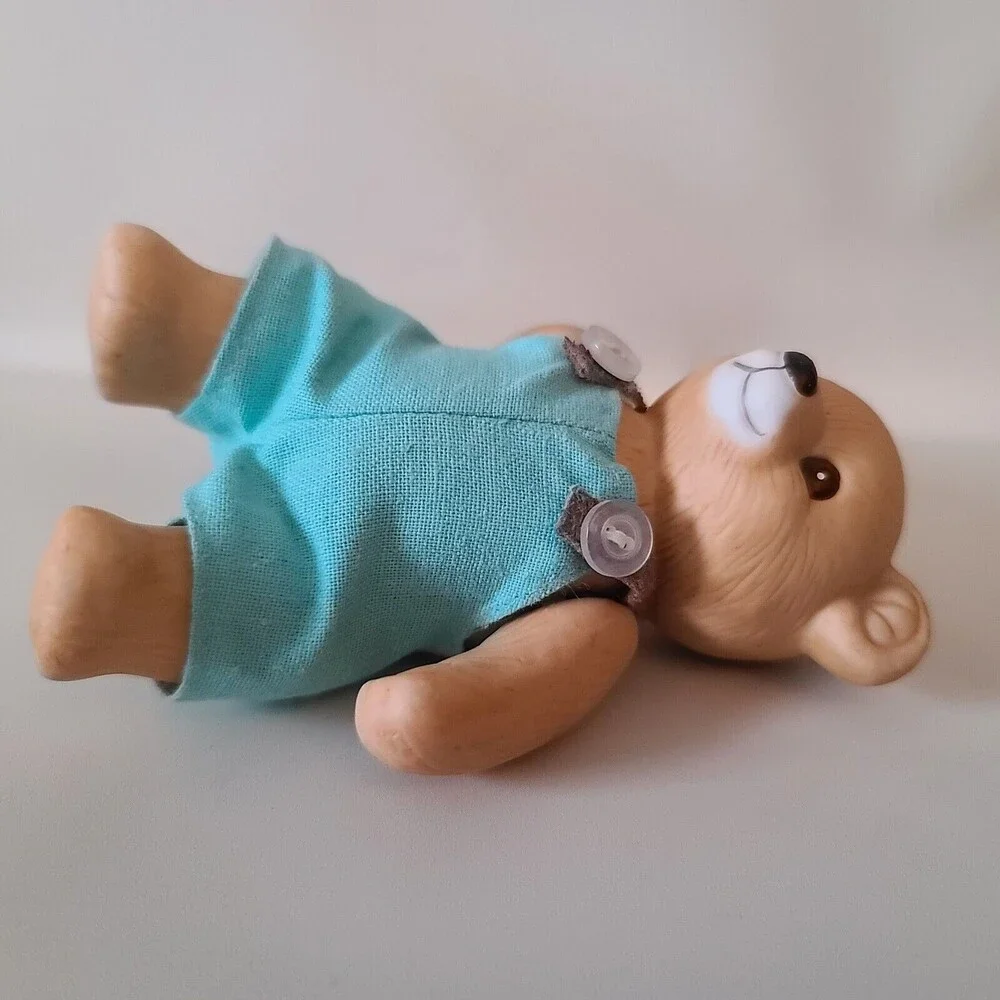 Homco Porcelain Teddy Bear Boy Jointed Fabric Clothing Vintage